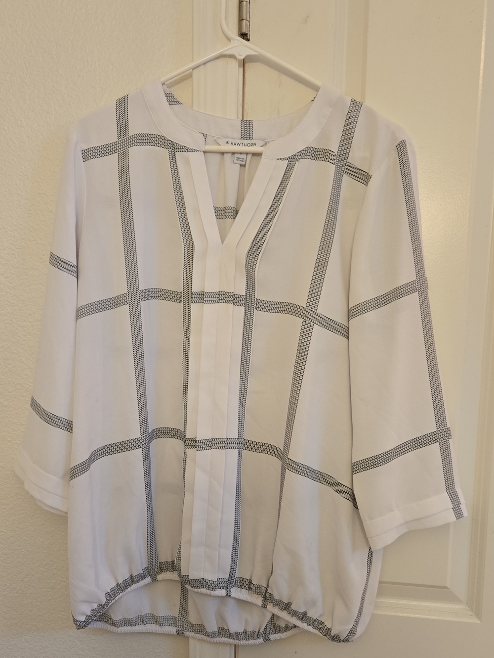 41 Hawthorn White Blouse with Black Windowpane Trim